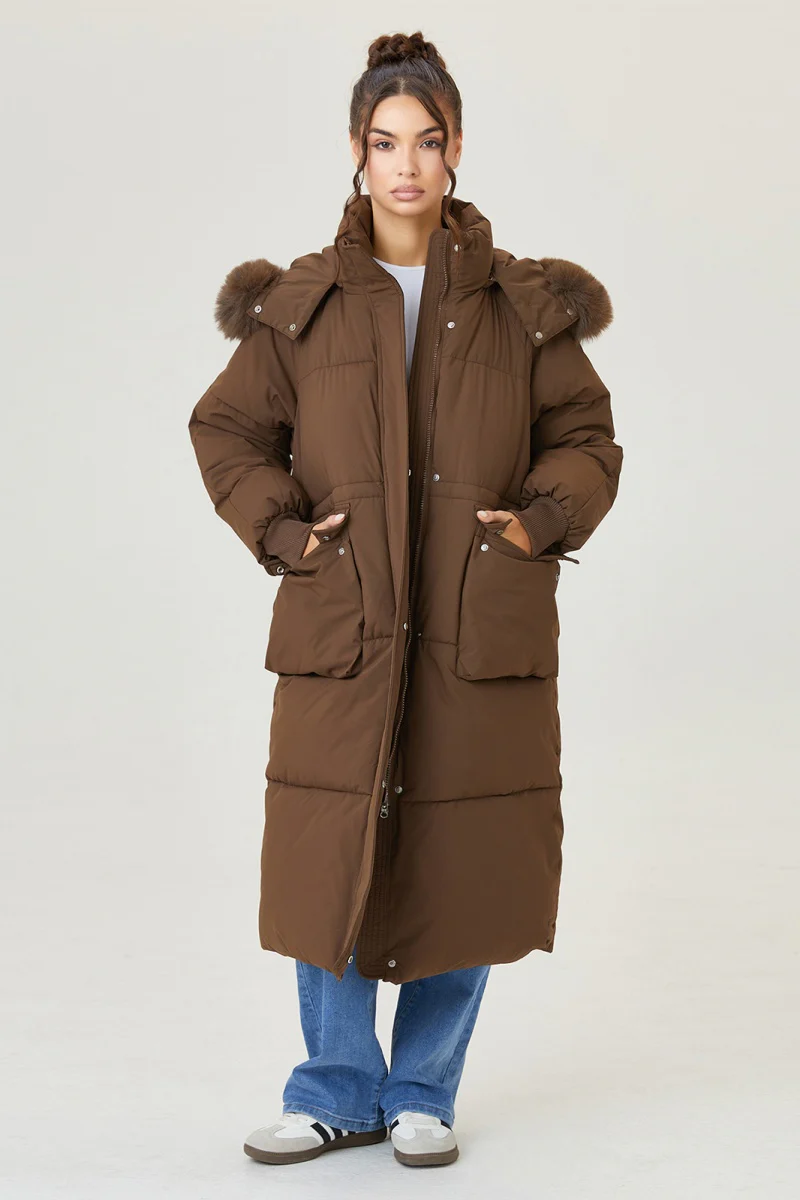 KATCH ME Fluffy Hooded Flap Pocket Zipper Button Thick Coat - Image 3