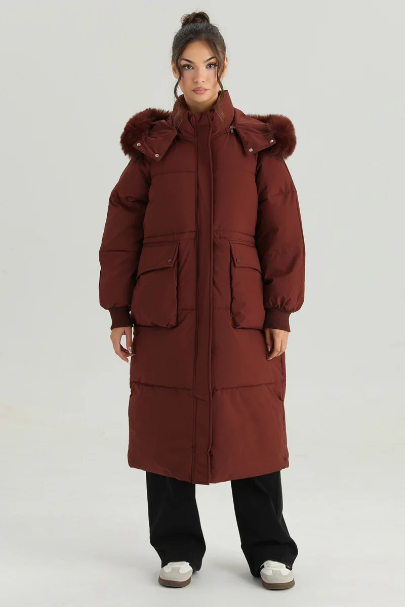KATCH ME Fluffy Hooded Flap Pocket Zipper Button Thick Coat - Image 5