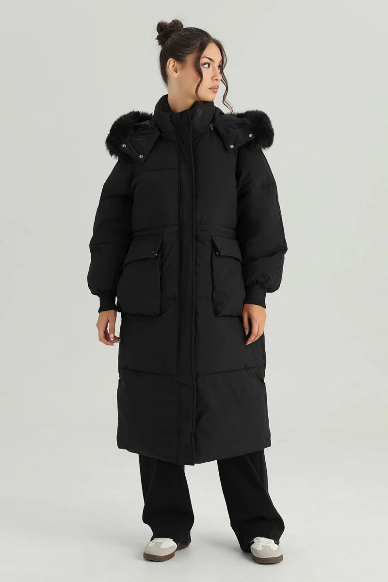KATCH ME Fluffy Hooded Flap Pocket Zipper Button Thick Coat - Image 7