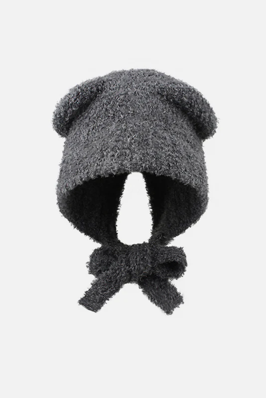 KATCH ME Solid Color Soft Knit Fluffy Bear Ears Beanie - Image 6