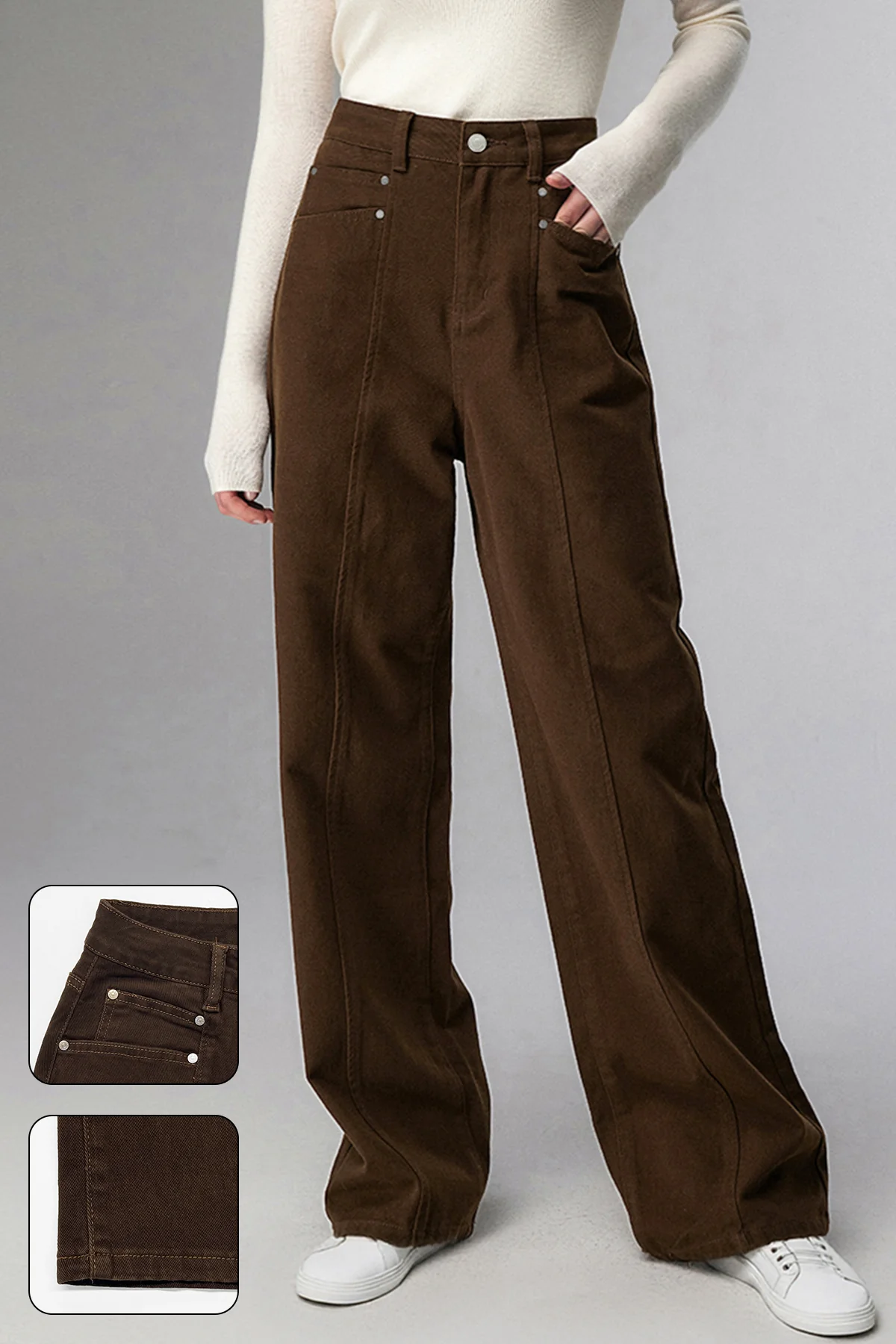 KATCH ME High Waist Multi-Pocket Soft Stretch Wide Leg Trousers - Image 2