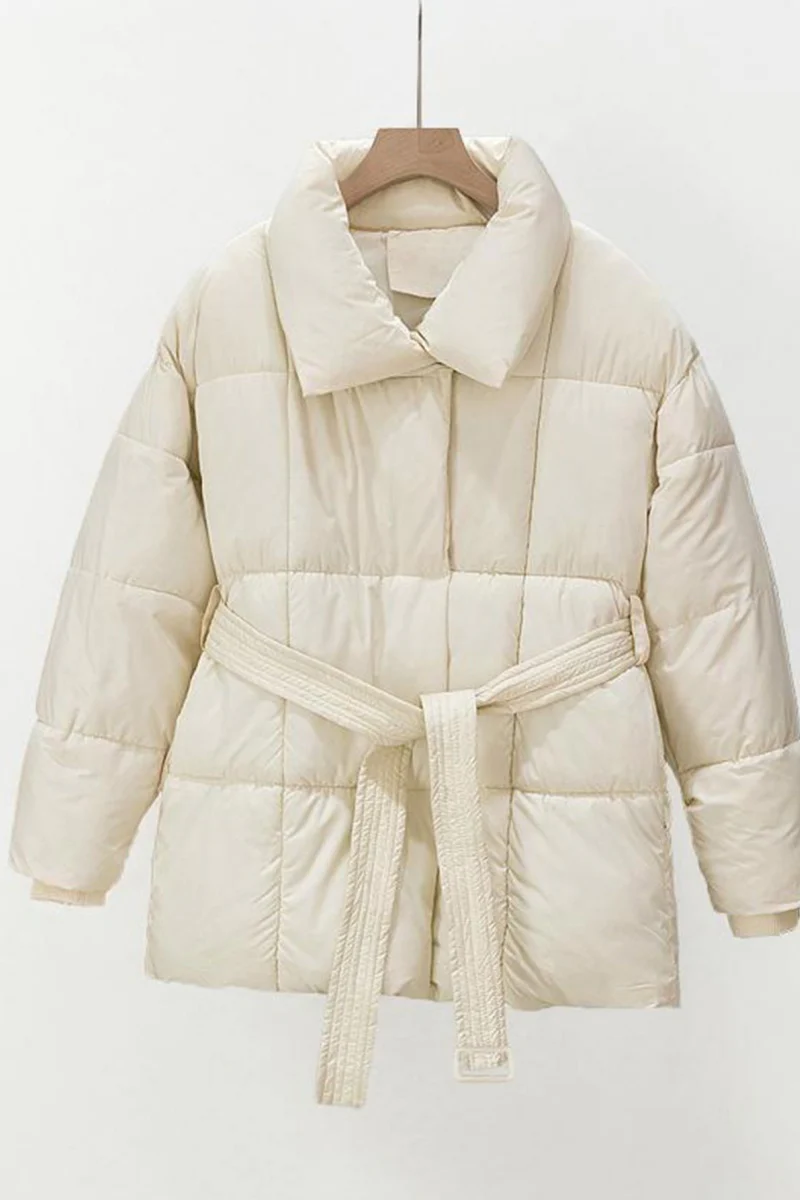 KATCH ME Stand Collar Waist Tie Zip-Up Thermal Cotton Coat - Image 6