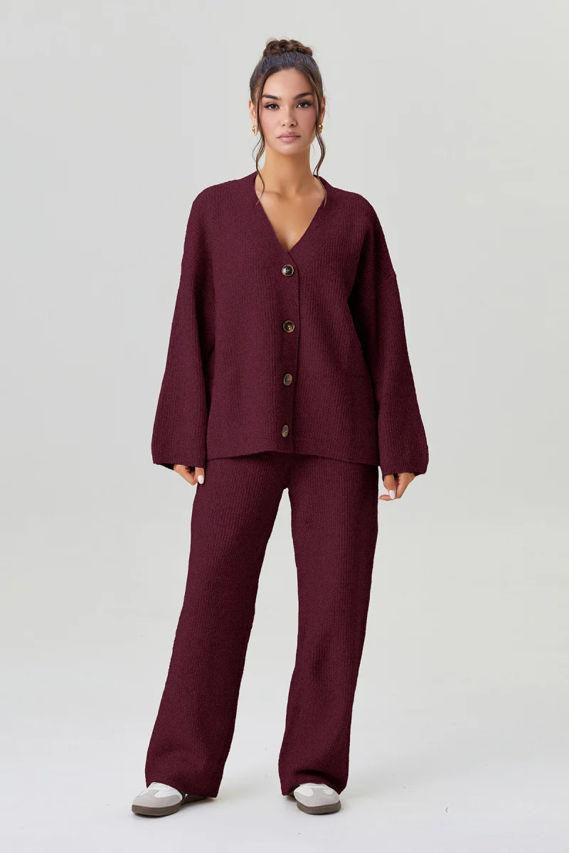 KATCH ME V-Neck Button-Up Cardigan & Stretch Loose Trousers Co-ord Set