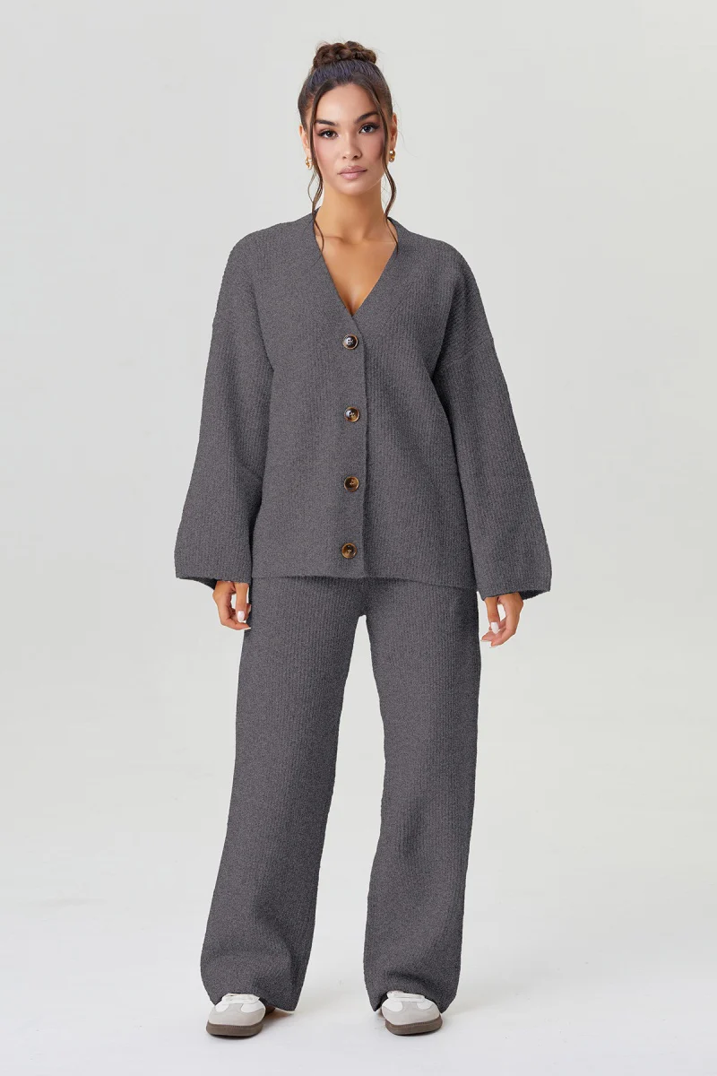 KATCH ME V-Neck Button-Up Cardigan & Stretch Loose Trousers Co-ord Set - Image 11
