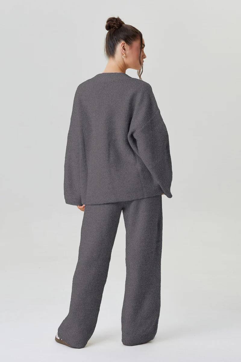 KATCH ME V-Neck Button-Up Cardigan & Stretch Loose Trousers Co-ord Set - Image 12