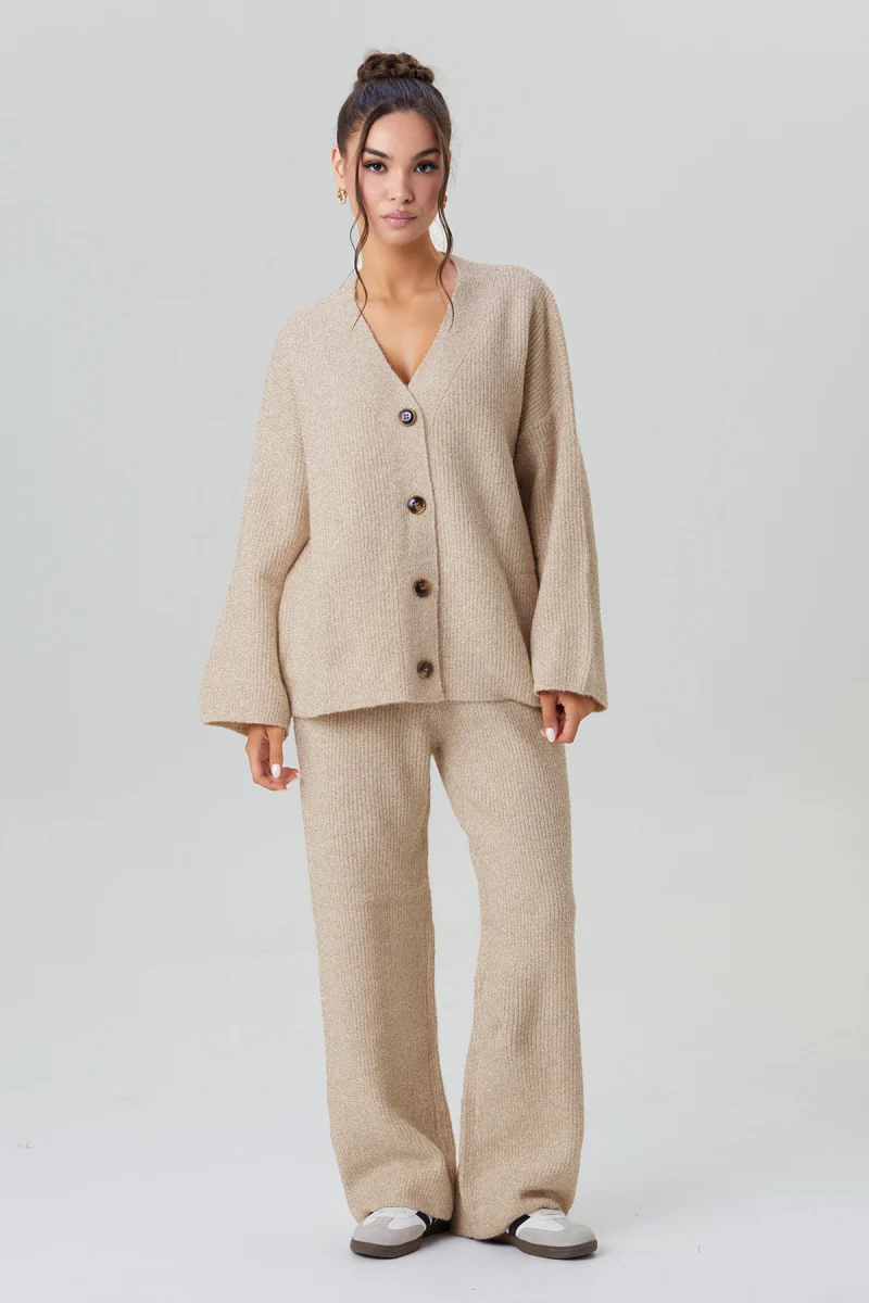 KATCH ME V-Neck Button-Up Cardigan & Stretch Loose Trousers Co-ord Set - Image 3