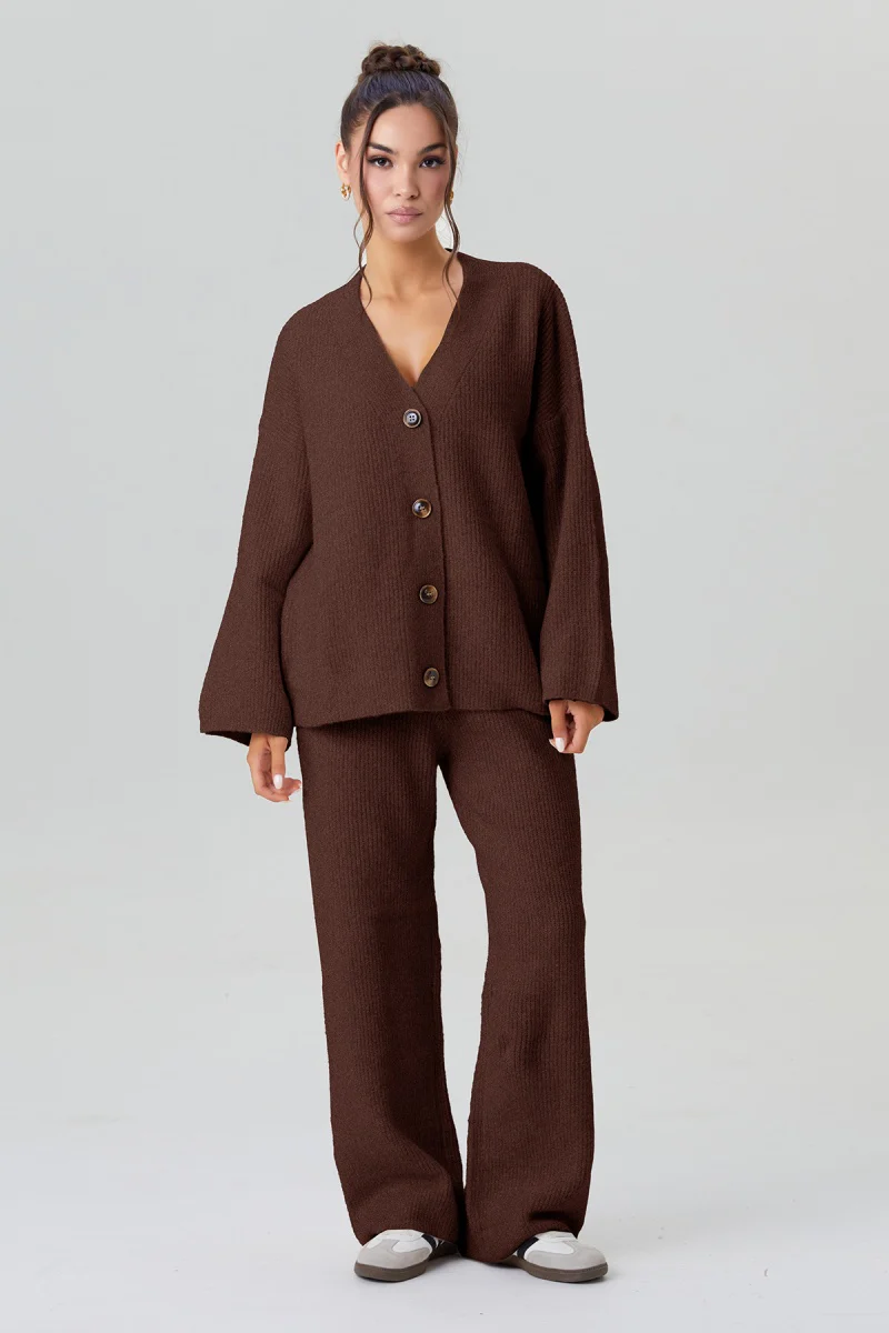 KATCH ME V-Neck Button-Up Cardigan & Stretch Loose Trousers Co-ord Set - Image 5