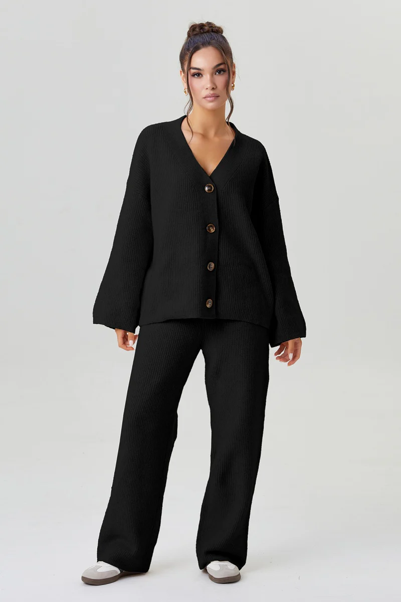 KATCH ME V-Neck Button-Up Cardigan & Stretch Loose Trousers Co-ord Set - Image 7
