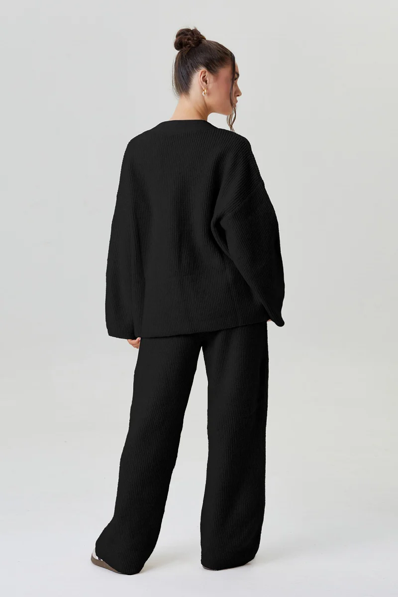 KATCH ME V-Neck Button-Up Cardigan & Stretch Loose Trousers Co-ord Set - Image 8