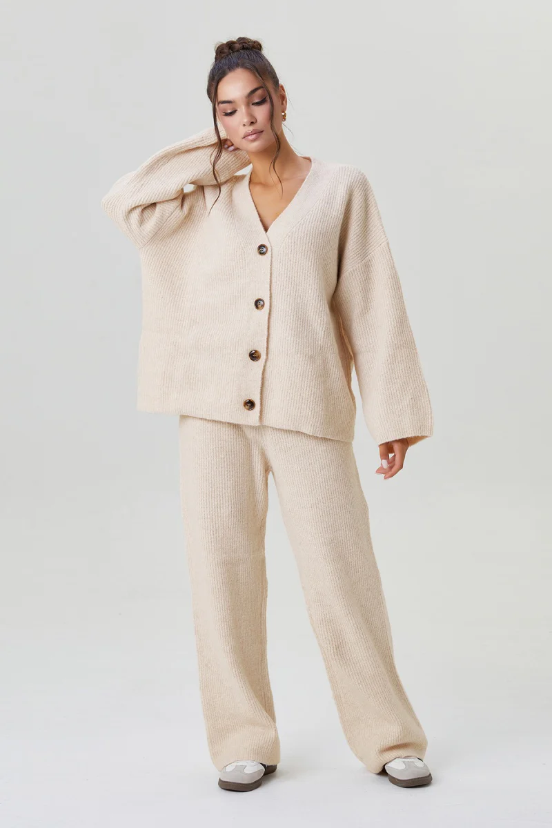 KATCH ME V-Neck Button-Up Cardigan & Stretch Loose Trousers Co-ord Set - Image 9