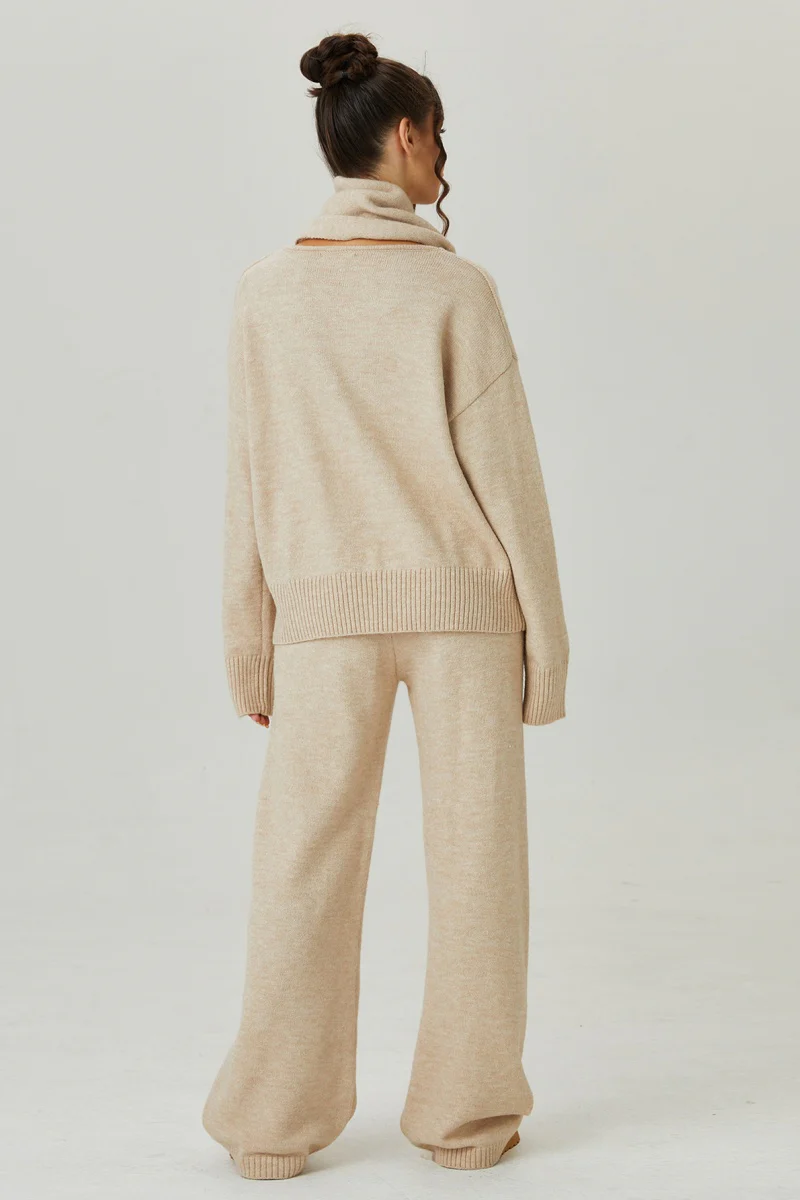 KATCH ME V-Neck Sweater with Scarf & Wide Leg Trousers Co-ord Set - Image 3