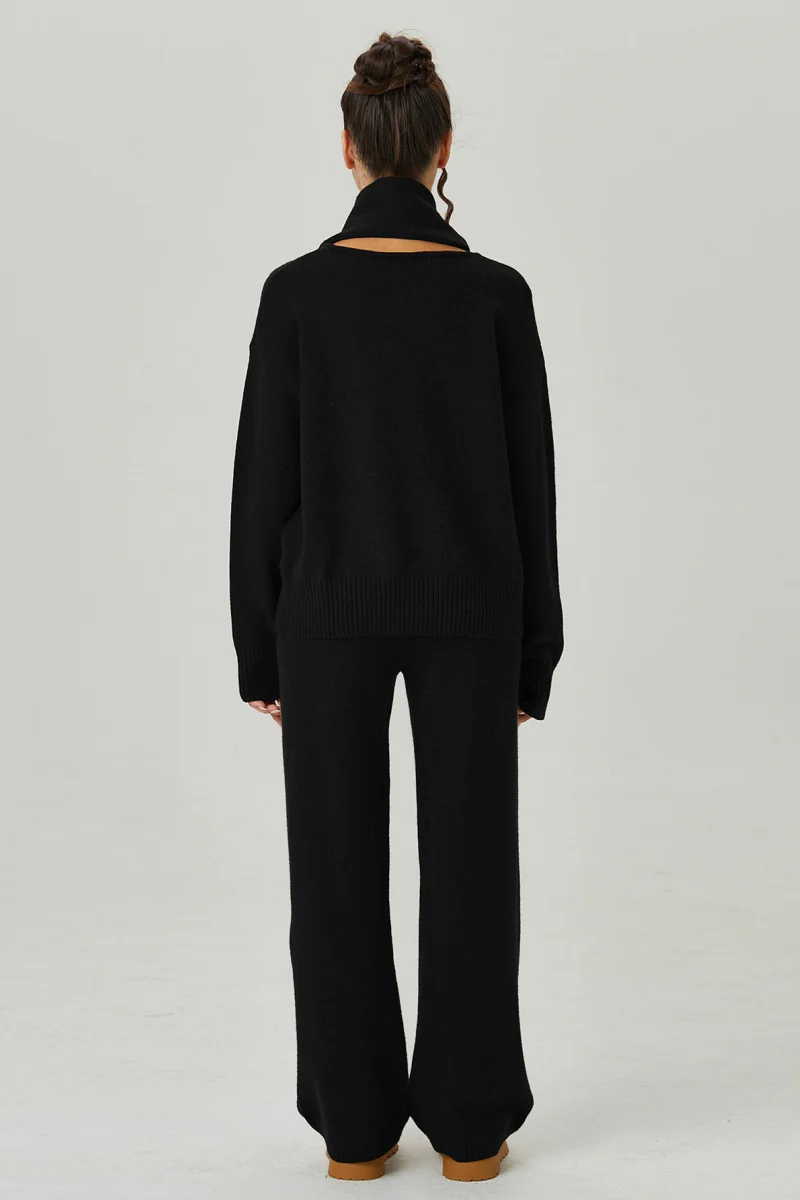 KATCH ME V-Neck Sweater with Scarf & Wide Leg Trousers Co-ord Set - Image 8