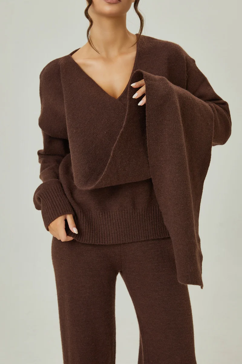 KATCH ME V-Neck Sweater with Scarf & Wide Leg Trousers Co-ord Set - Image 9