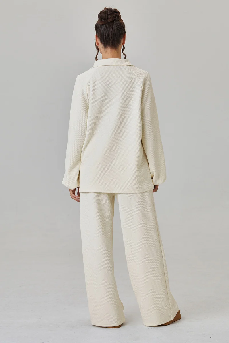 KATCH ME V-Neck Loose Textured Pullover & Drawstring Waist Trousers Co-ord Set - Image 6