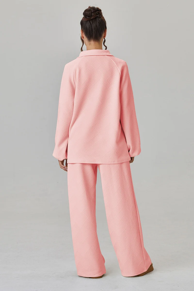 KATCH ME V-Neck Loose Textured Pullover & Drawstring Waist Trousers Co-ord Set - Image 8