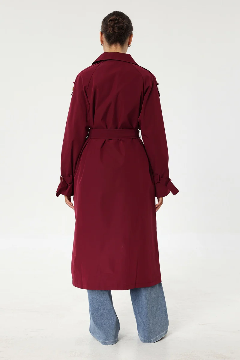 KATCH ME Notch Lapel Double Breasted Belt Decor Trench Coat - Image 11