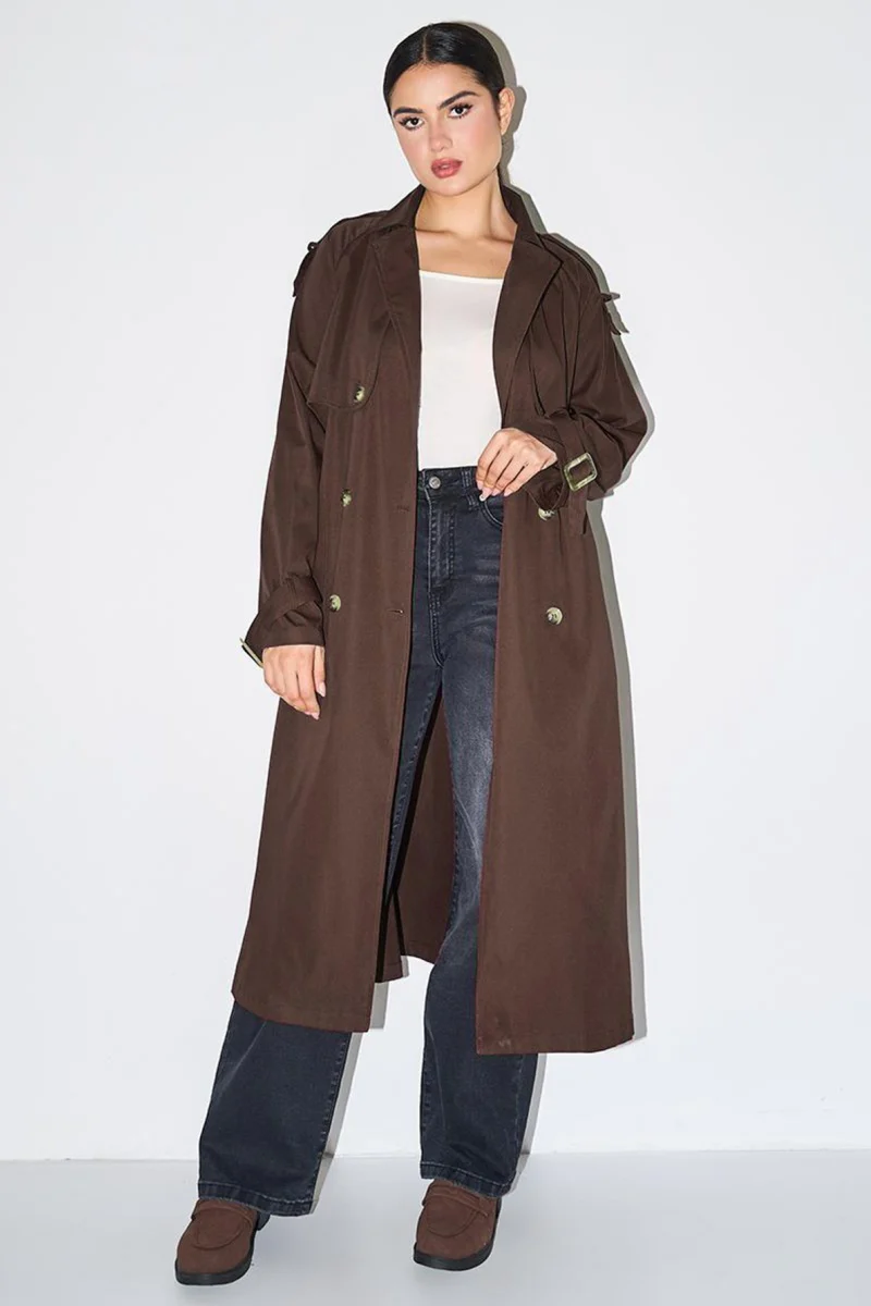 KATCH ME Notch Lapel Double Breasted Belt Decor Trench Coat - Image 13