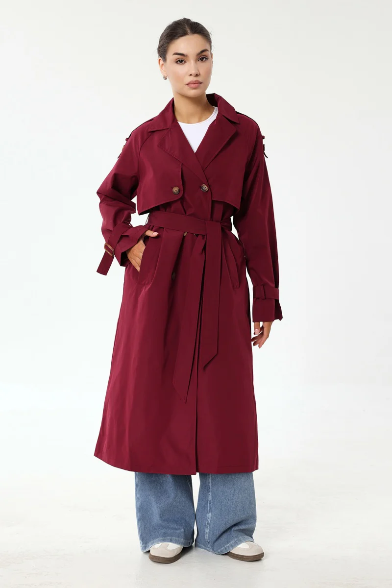 KATCH ME Notch Lapel Double Breasted Belt Decor Trench Coat - Image 3