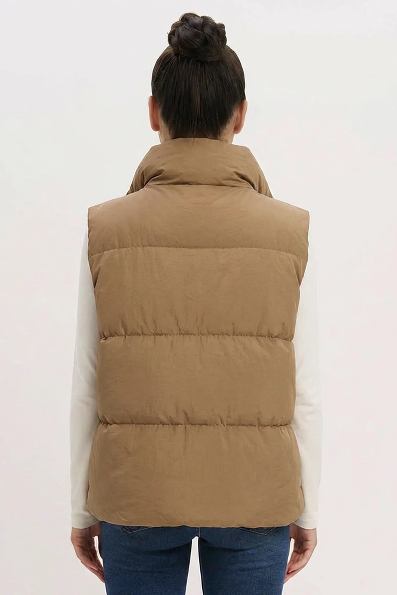 KATCH ME Solid Color Zip-Up Cotton Gilet - Image 4