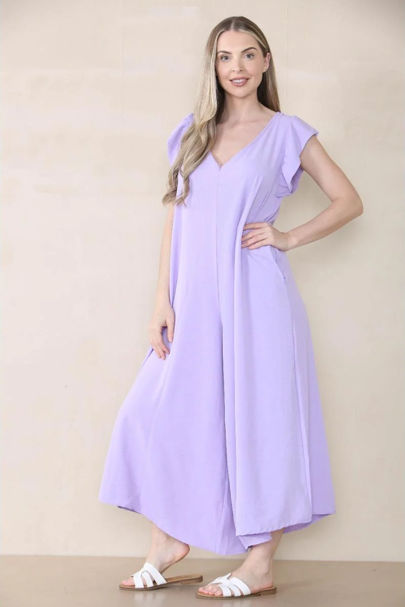 KATCH ME Loose Jumpsuit V Neck Tie Back Puff Sleeve Baggy - Image 2