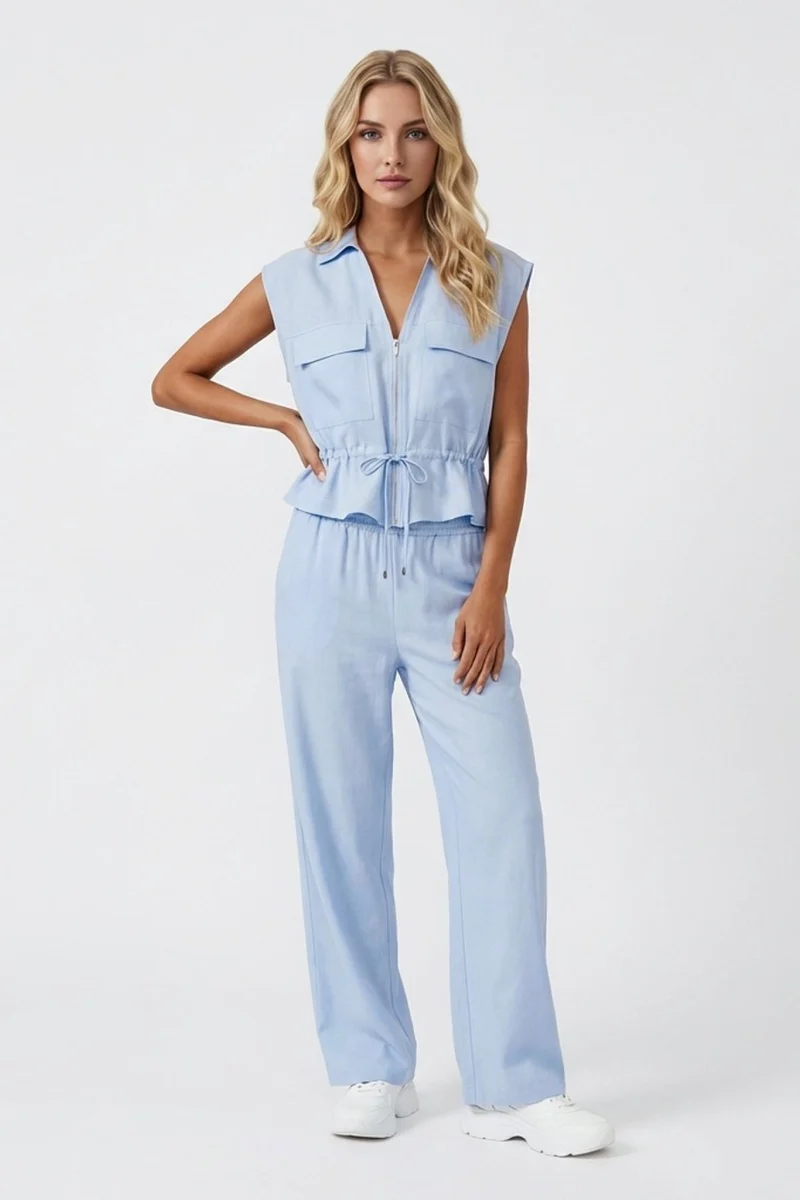 KATCH ME Two Piece Sets V Neck Wide Leg Trousers Co ords - Image 2