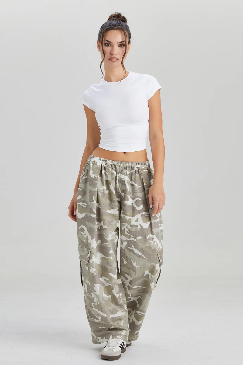KATCH ME Women's Camouflage Wide Leg Cargo Pants, Elastic Waist Utility Trousers - Image 3