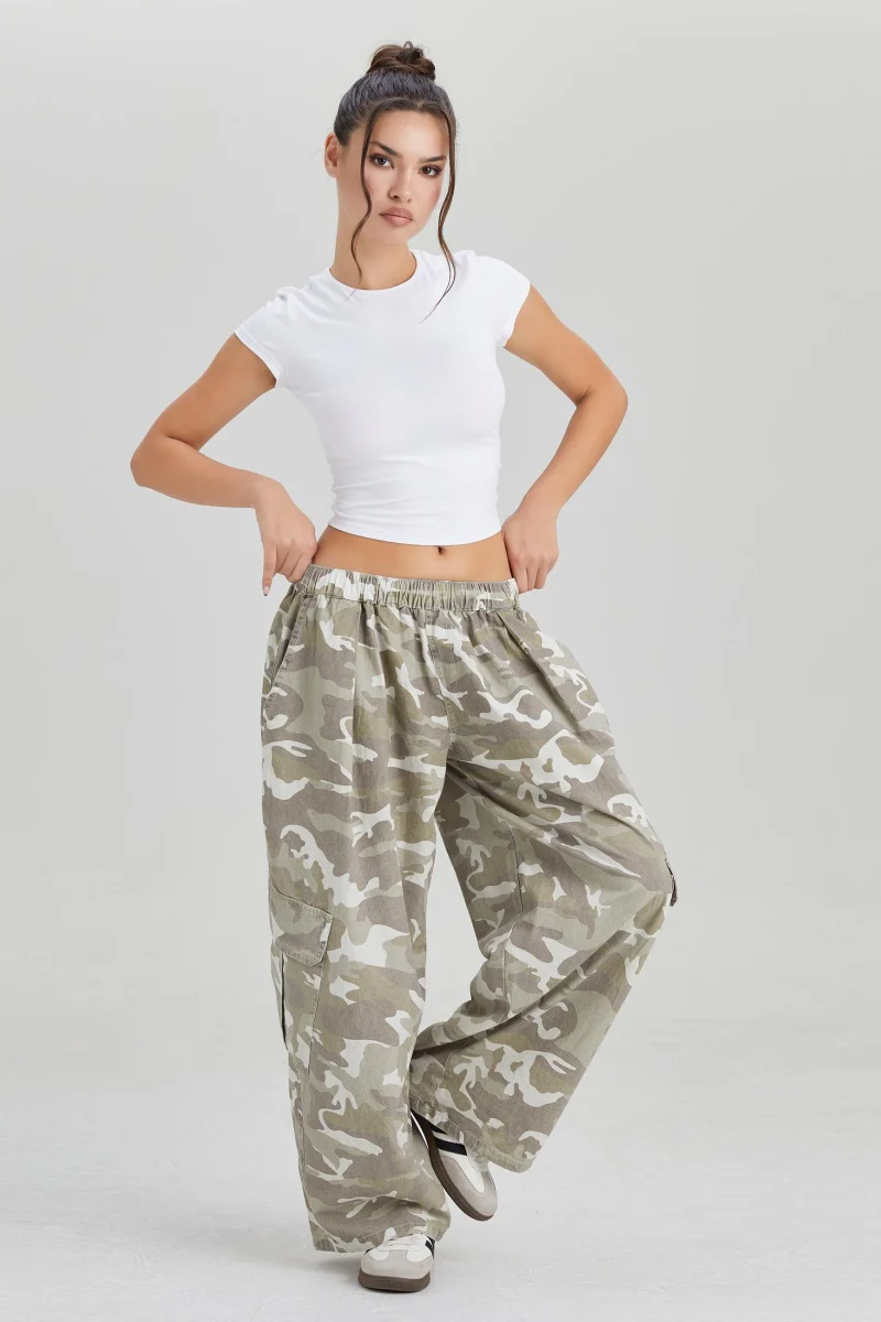 KATCH ME Women's Camouflage Wide Leg Cargo Pants, Elastic Waist Utility Trousers - Image 5