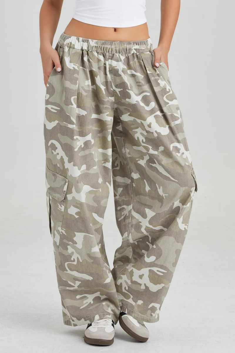 KATCH ME Women's Camouflage Wide Leg Cargo Pants, Elastic Waist Utility Trousers - Image 6