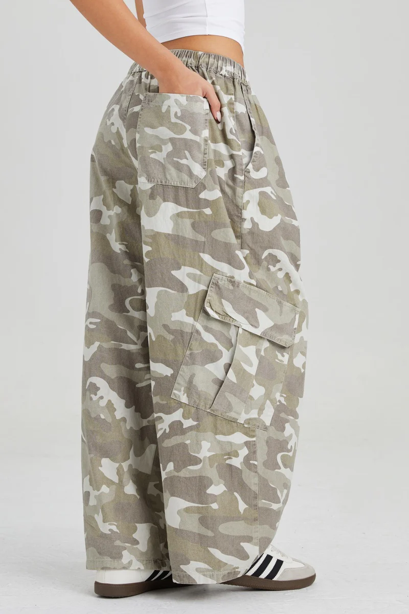 KATCH ME Women's Camouflage Wide Leg Cargo Pants, Elastic Waist Utility Trousers - Image 8
