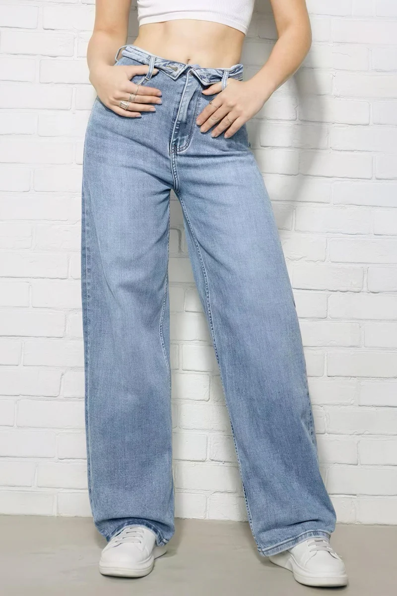 KATCH ME Women's Folded-Waist Wide-Leg Floor-Length Denim Jeans - Image 6