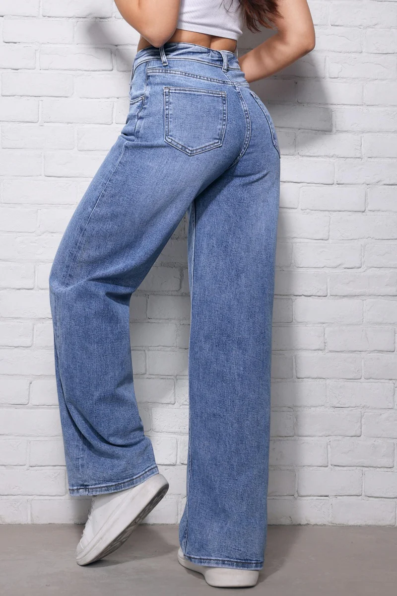 KATCH ME Women's Folded-Waist Wide-Leg Floor-Length Denim Jeans - Image 7