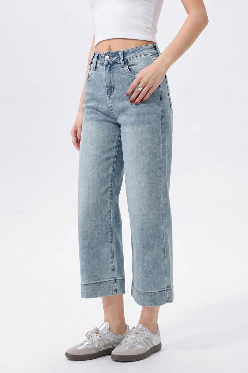 KATCH ME Women's Mid-Rise Wide Leg Cropped Jeans, Multi-Pocket Street Style Stretchy Denim Trousers - Image 3