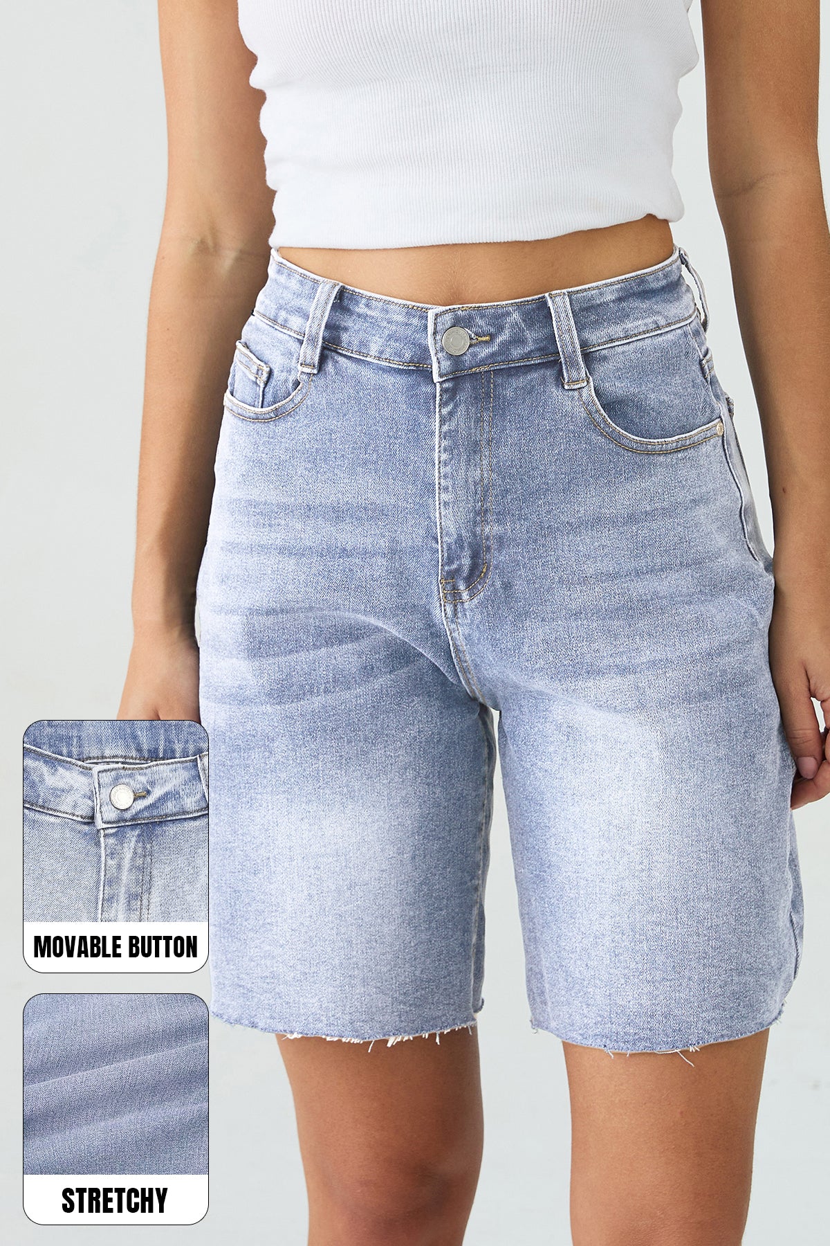 KATCH ME Mid-Rise Tassel Hem Denim Bermuda Shorts - Image 2