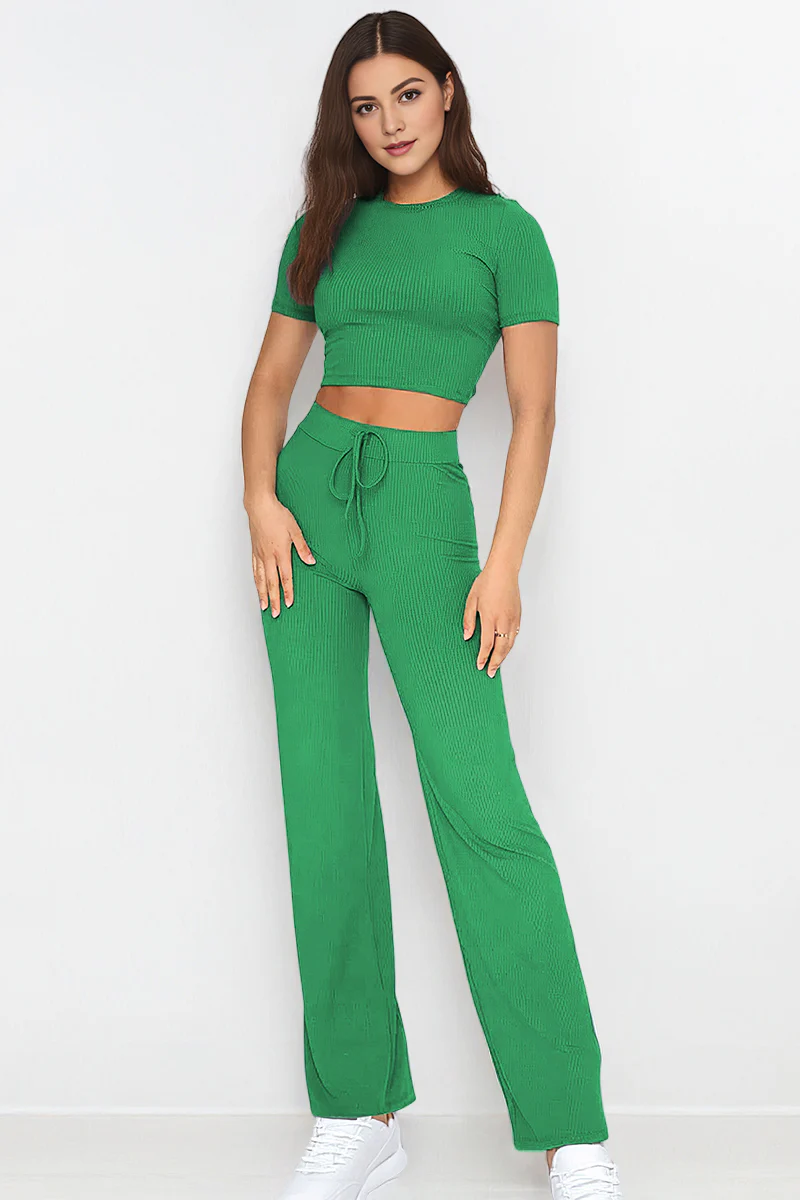 KATCH ME Comfort Pinstripe Round Neck Drawstring Waist Two Piece Co-ord - Image 2