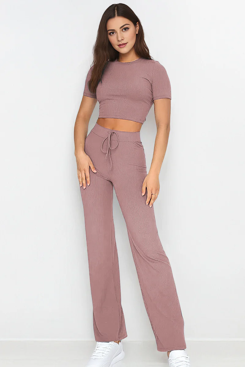 KATCH ME Comfort Pinstripe Round Neck Drawstring Waist Two Piece Co-ord - Image 3