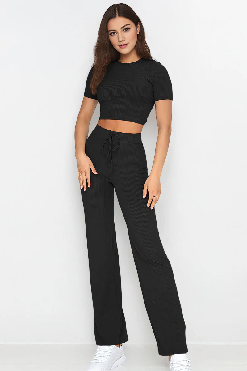 KATCH ME Comfort Pinstripe Round Neck Drawstring Waist Two Piece Co-ord - Image 4