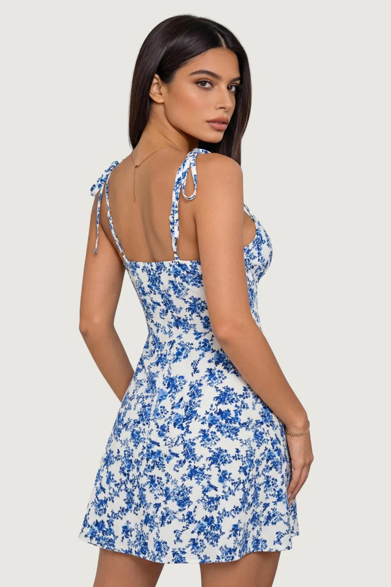 KATCH ME Comfort Slinky Floral Print Adjustable Strap Mini Dress - Image 3