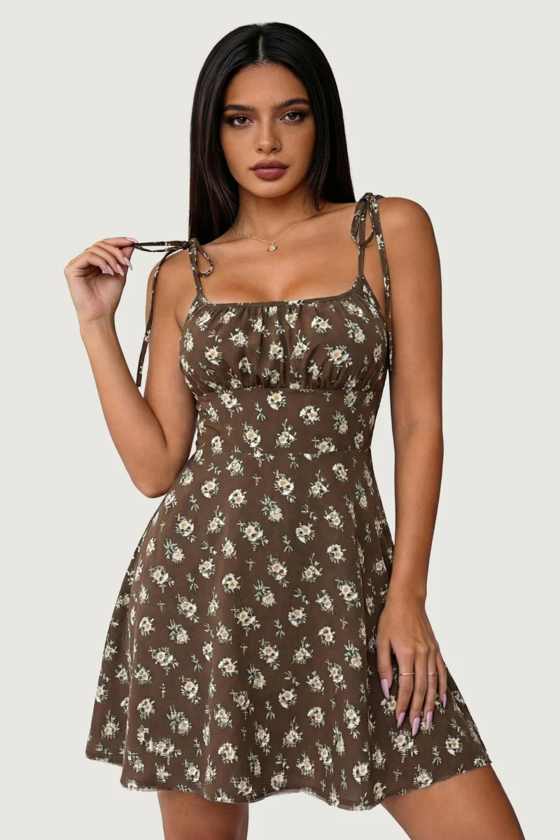 KATCH ME Comfort Slinky Floral Print Adjustable Strap Mini Dress - Image 5