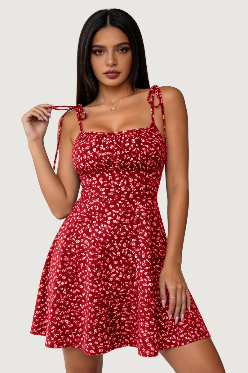 KATCH ME Comfort Slinky Floral Print Adjustable Strap Mini Dress - Image 6