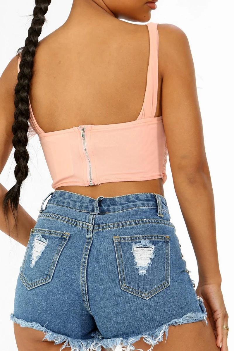 KATCH ME Feather Decor Fish Bone Sleeveless Tube Corset Crop Top - Image 6