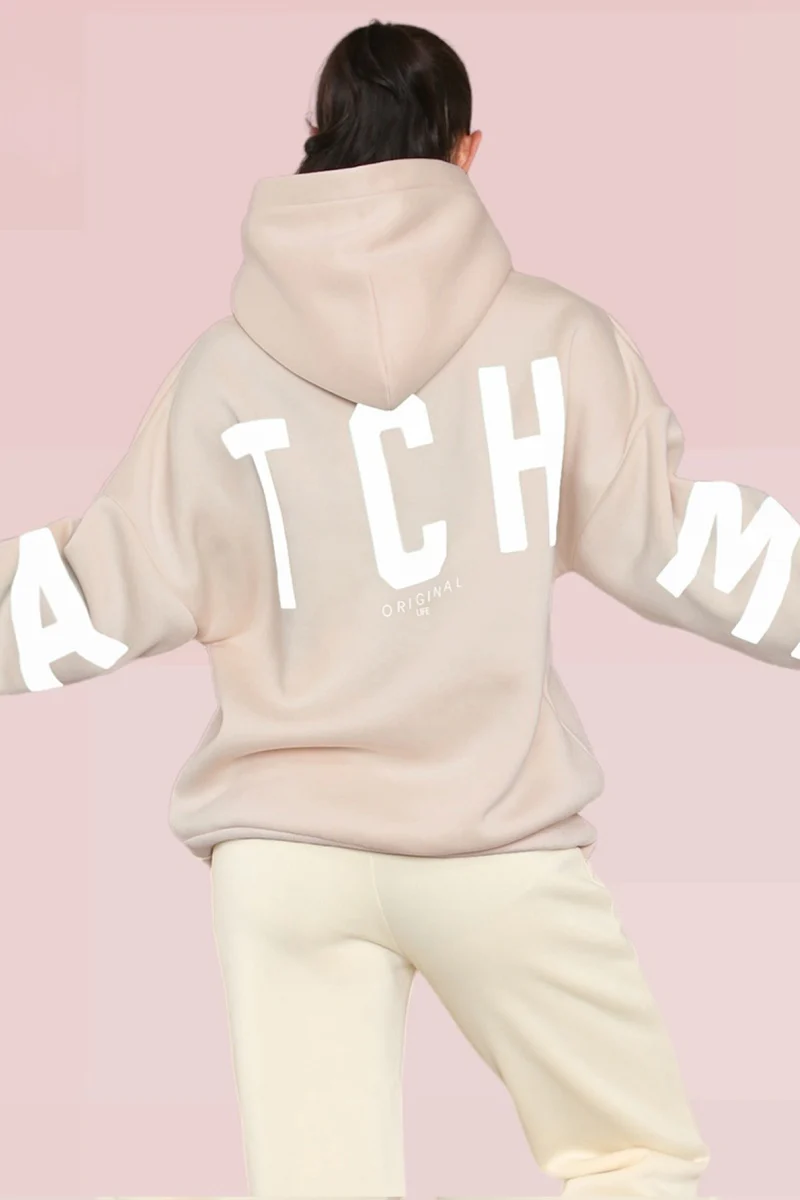 KATCH ME Letter Print Hooded Drop Shoulder Loose Fit Long Sleeve Sweatshirt - Image 2