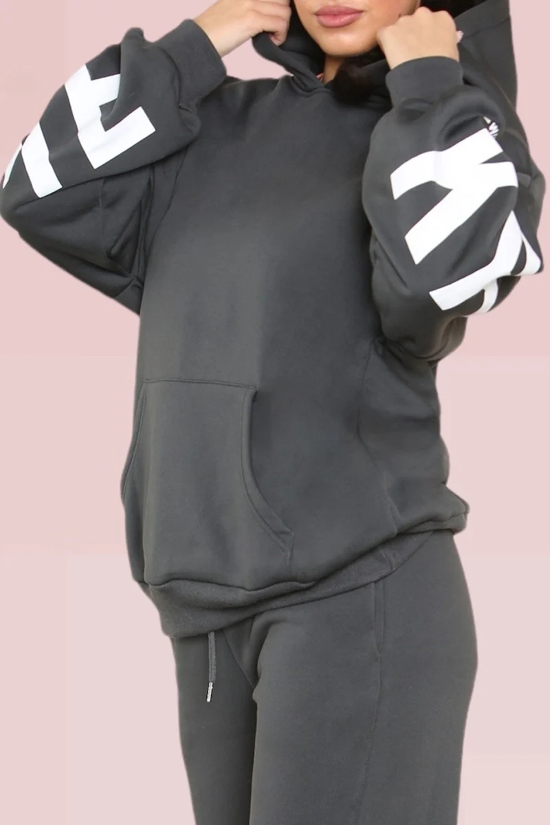 KATCH ME Letter Print Hooded Drop Shoulder Loose Fit Long Sleeve Sweatshirt - Image 3