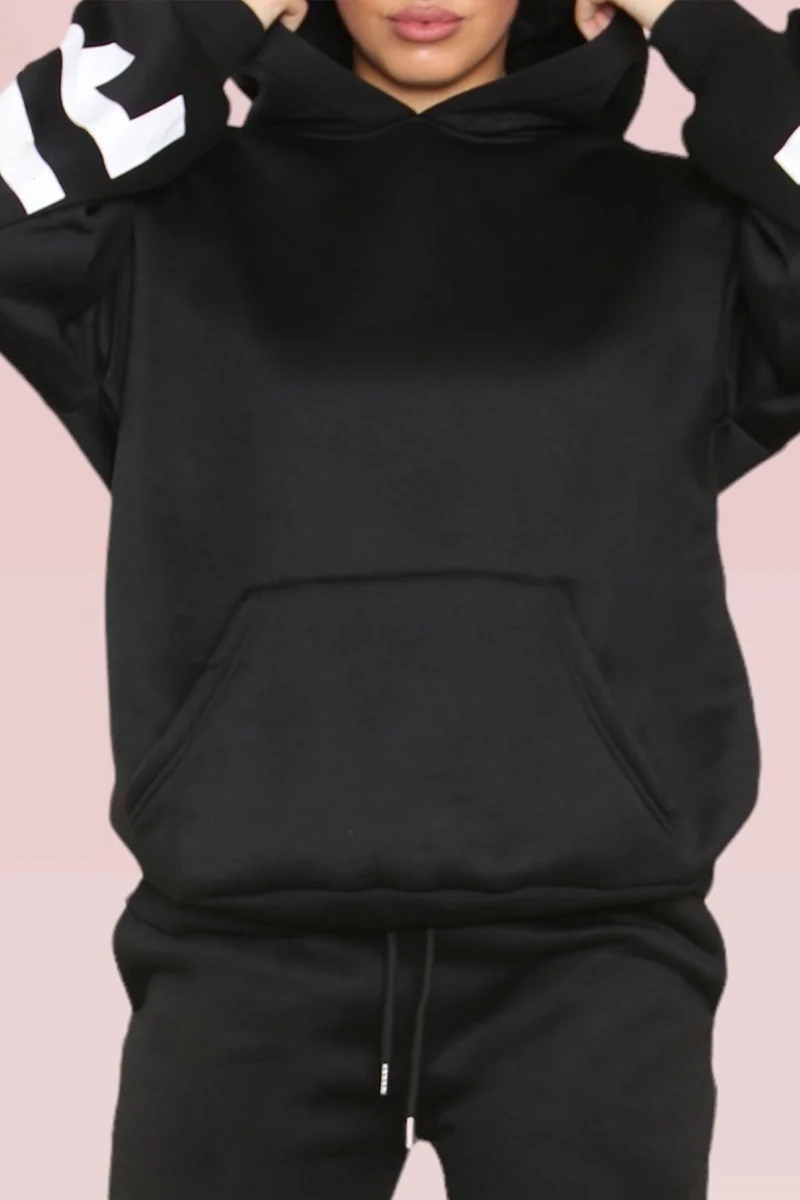 KATCH ME Letter Print Hooded Drop Shoulder Loose Fit Long Sleeve Sweatshirt - Image 5