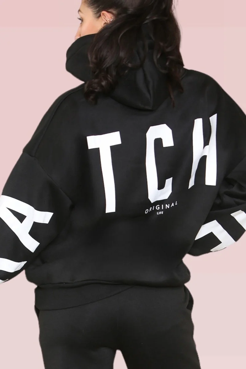 KATCH ME Letter Print Hooded Drop Shoulder Loose Fit Long Sleeve Sweatshirt - Image 6