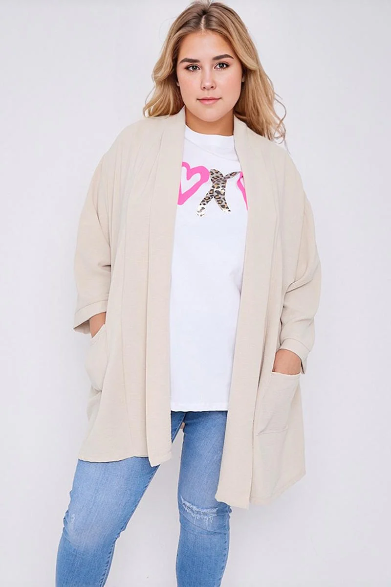 KATCH ME Lightweight Knit Solid Color Open Front Pocket Loose Fit Cardigan Coat