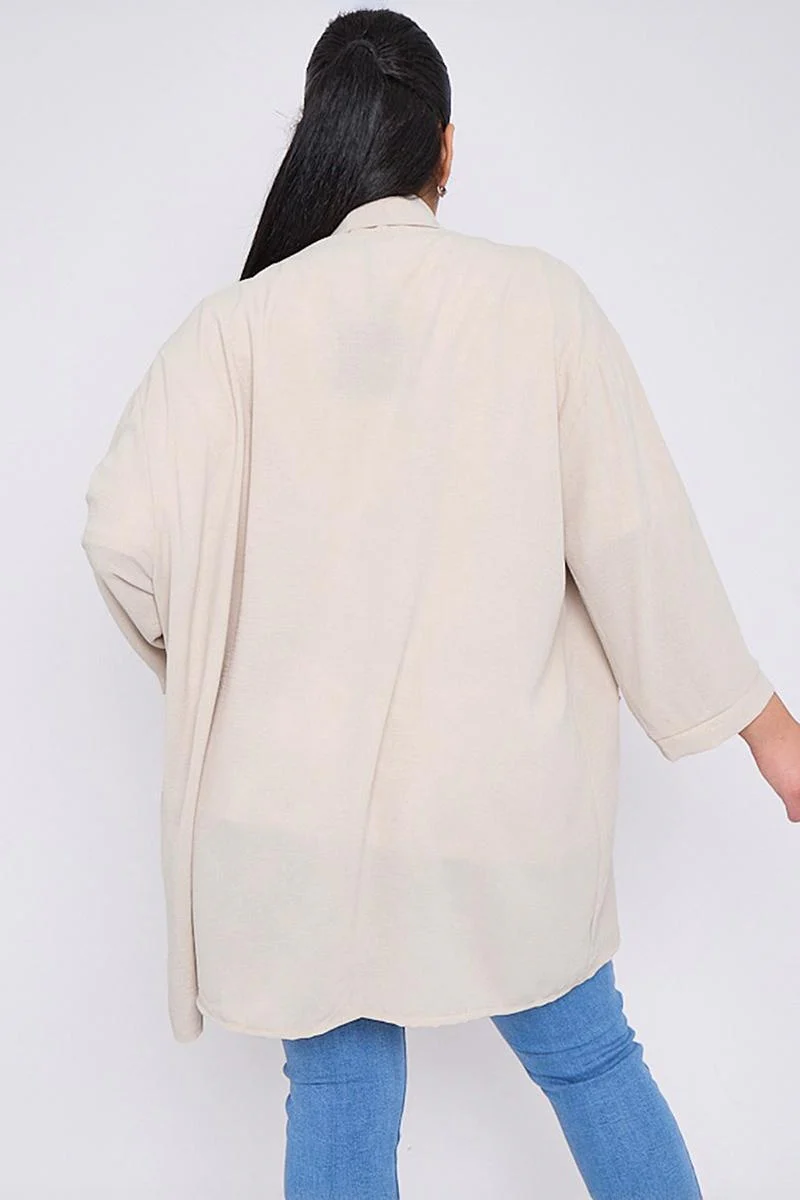 KATCH ME Lightweight Knit Solid Color Open Front Pocket Loose Fit Cardigan Coat - Image 2