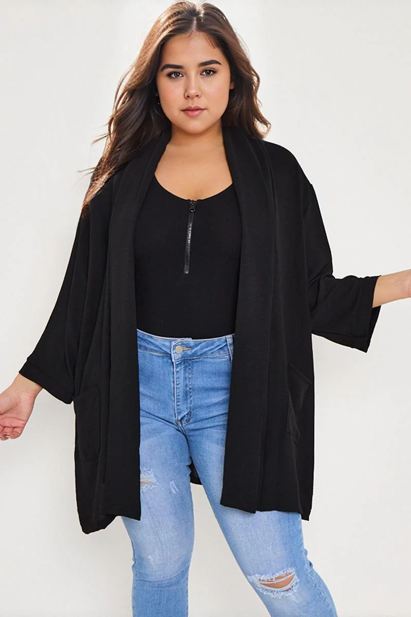KATCH ME Lightweight Knit Solid Color Open Front Pocket Loose Fit Cardigan Coat - Image 4