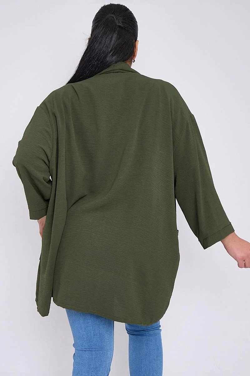 KATCH ME Lightweight Knit Solid Color Open Front Pocket Loose Fit Cardigan Coat - Image 5