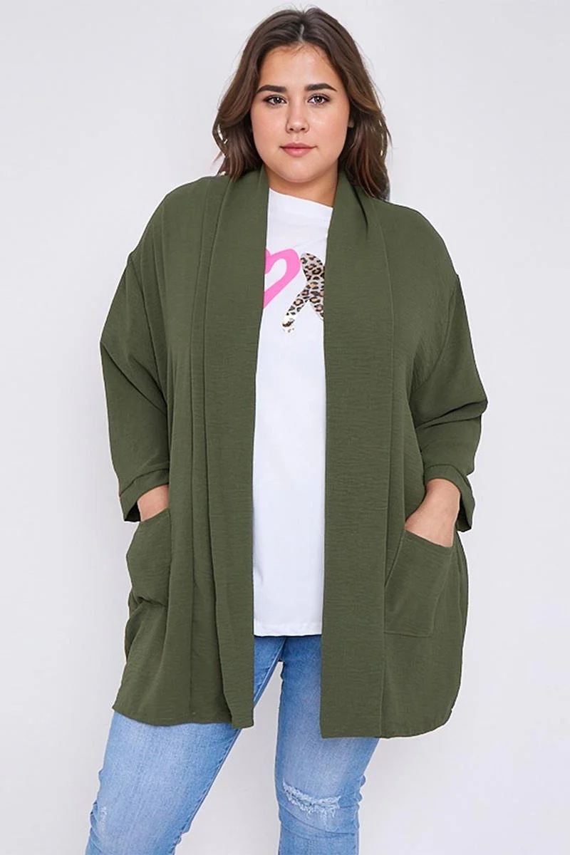 KATCH ME Lightweight Knit Solid Color Open Front Pocket Loose Fit Cardigan Coat - Image 6