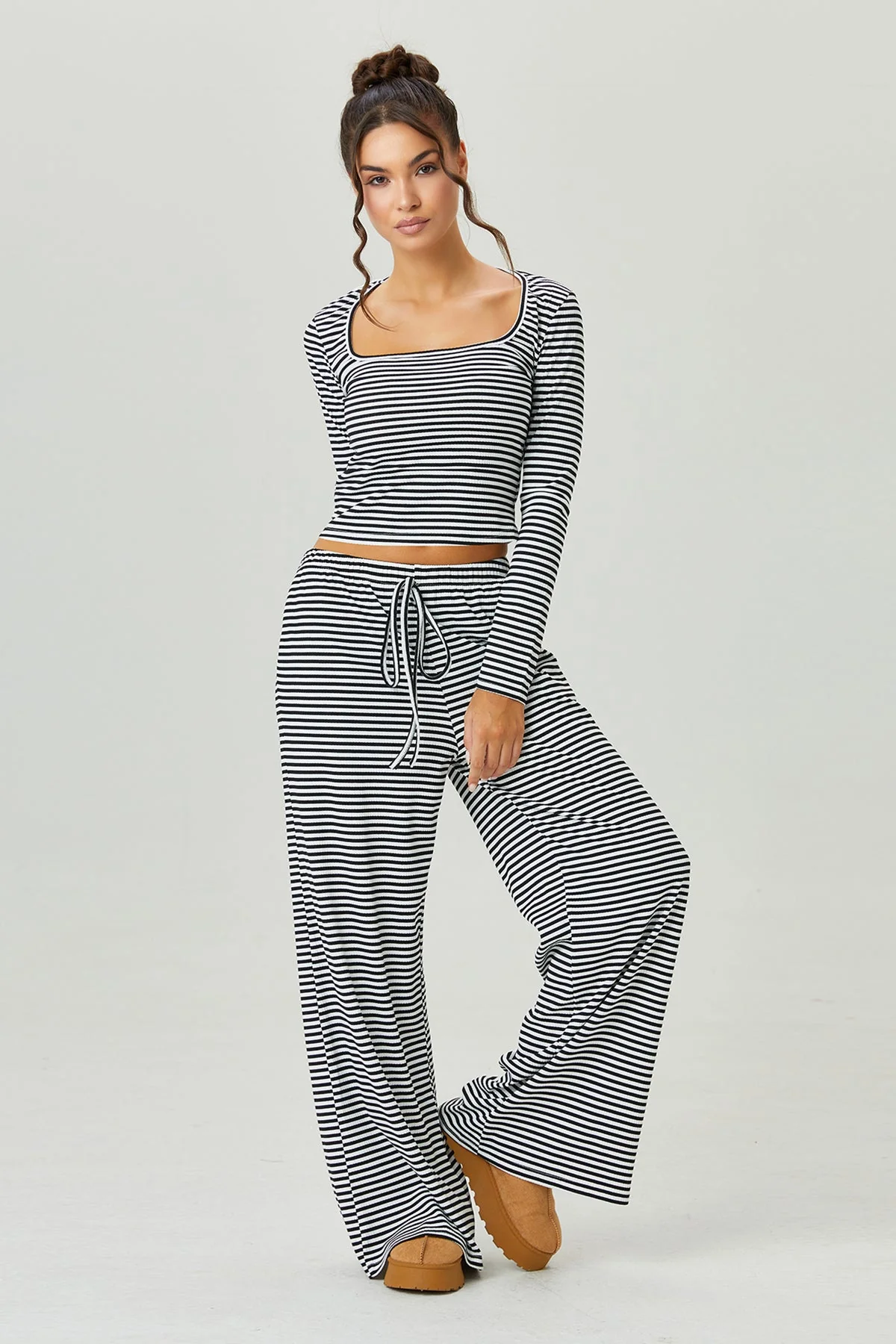 KATCH ME Stripe Long Sleeve Crop Top & Low-Rise Trousers Co-ord Set - Image 11